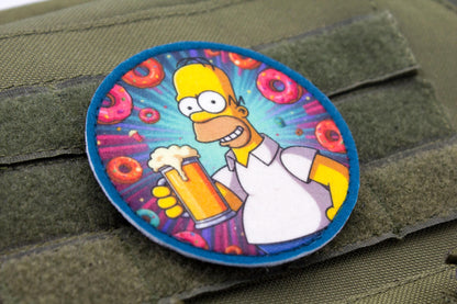 Homer Simpson with beer and donuts hook and loop morale patch