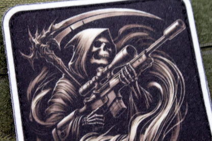 Death with a sniper rifle hook and loop morale patch