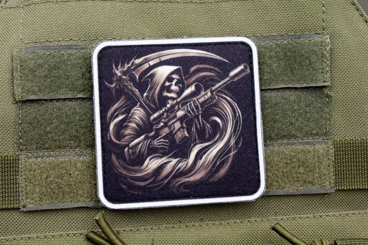 Death with a sniper rifle hook and loop morale patch