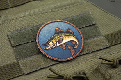 Pike fishing hook and loop morale patch