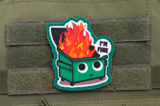 Dumpster fire This is Fine Meme hook and loop morale patch