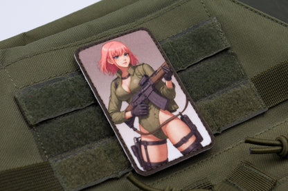 Sexy girl with pink hair military hook and loop anime patch