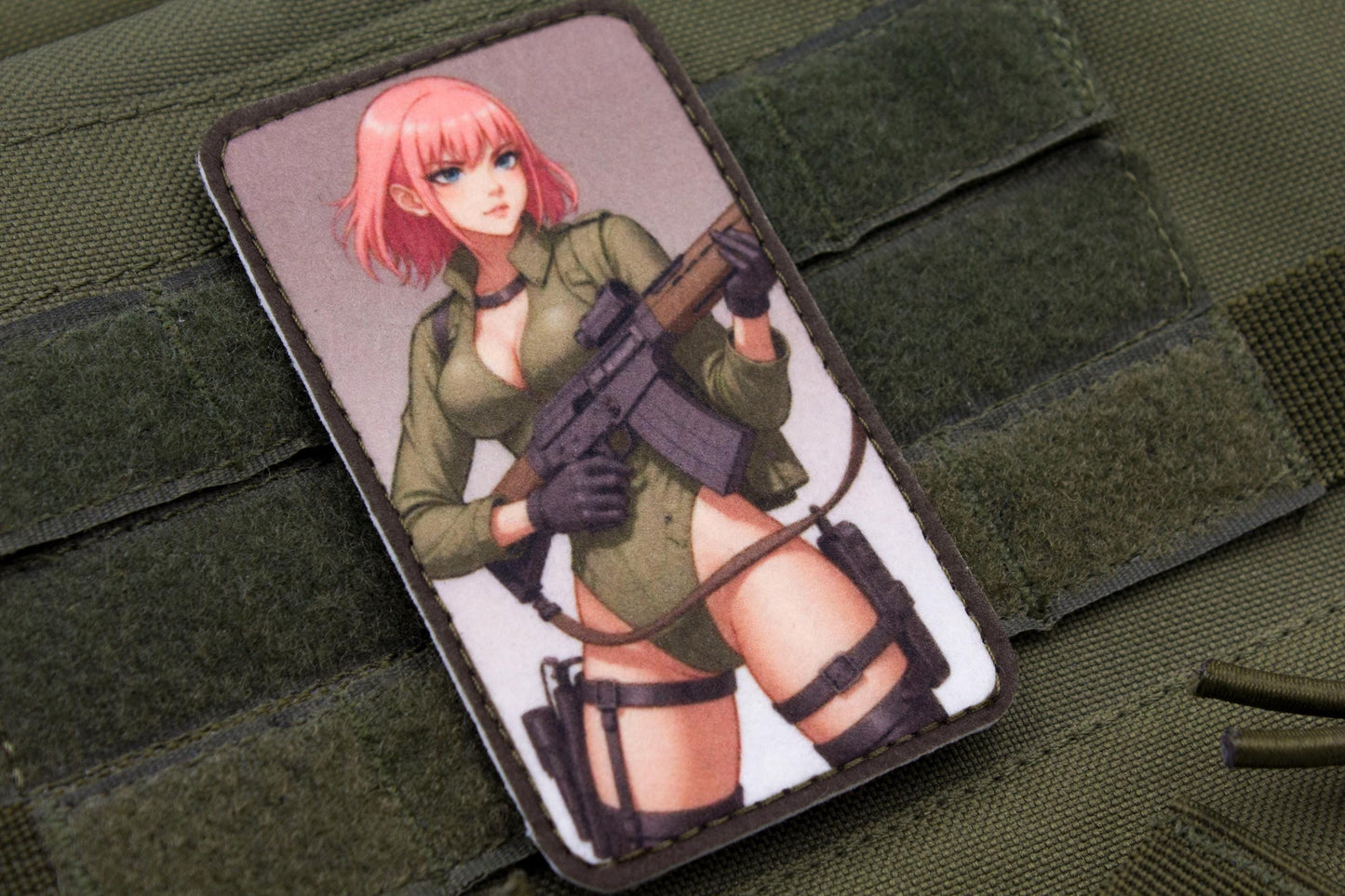 Sexy girl with pink hair military hook and loop anime patch