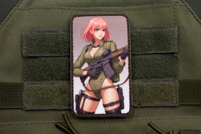 Sexy girl with pink hair military hook and loop anime patch