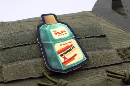 Mouthwashing bottle hook and loop morale patch